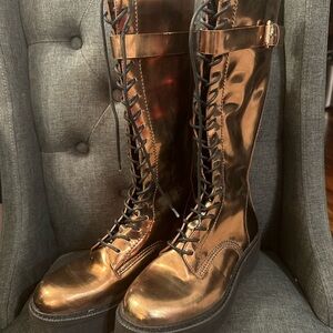 Alice and Olivia Shiny Metallic Lace-Up Boots